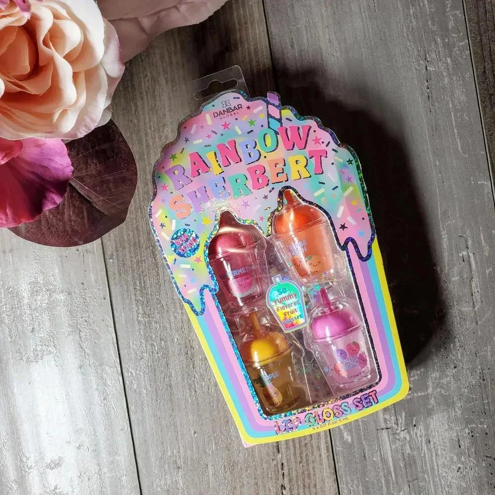NWT Danbar Global Rainbow Sherbert Lip Gloss Set Non Toxic Fruit Flavored